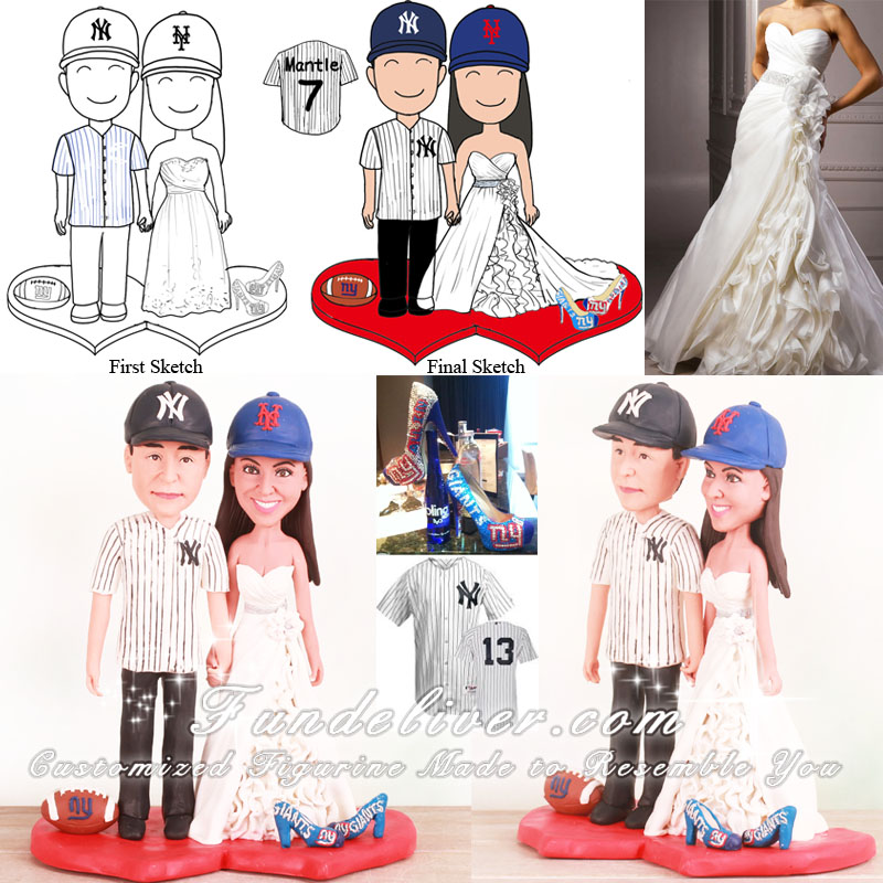 New York Giants Yankee and Mets Sports Wedding Cake Toppers